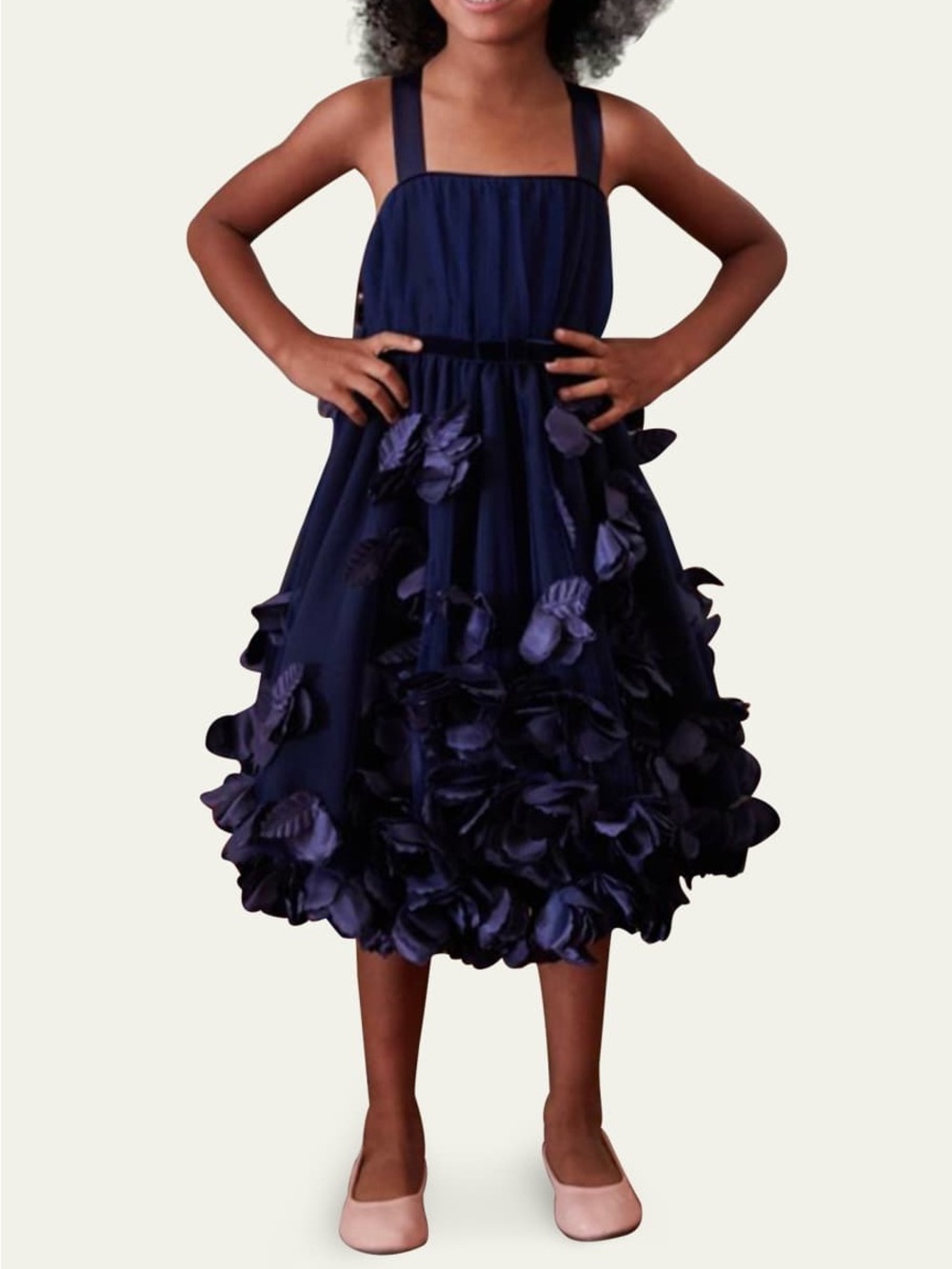 Marchesa Navy Floral Appliqué Cocktail Dress